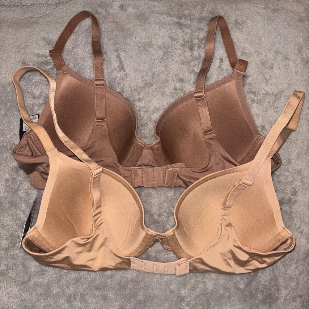 GapBody Everyday T-Shirt Bra Set 34A Nude Mocha Brown Underwire Padded 2 Pack